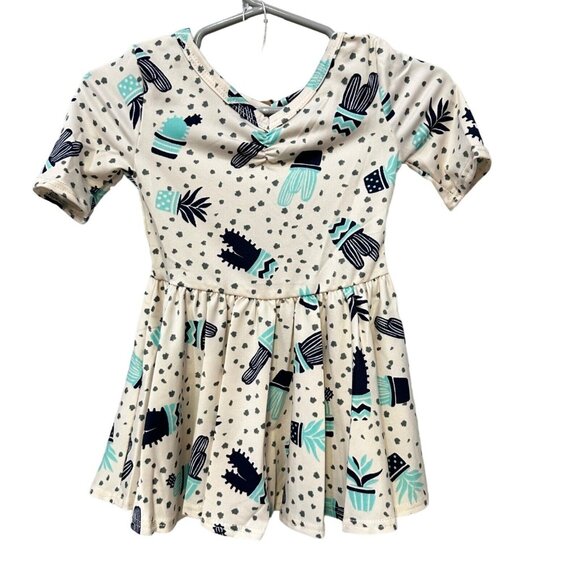 Dot Dot Smile Turquoise  Blue Cream Cactus Print 3/4 Sleeve Ballet Dress 12-24M - Picture 1 of 5